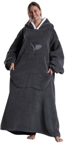Kawoja Filttröja, extra lång, överdimensionerad, bärbar filt med ärmar och fickor, supervarm och mysig, gigantisk tröja i fleece för kvinnor och män