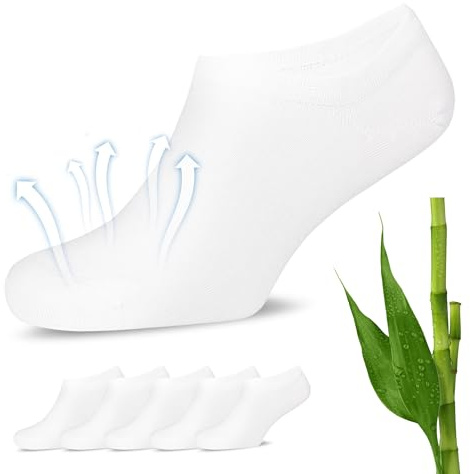 Fiera Besa Chaussettes Bambou Unisexe Invisibles No Show 5 Paires | Chaussettes invisibles pour baskets, en viscose de bambou, respirantes et évacuant l'humidité, bord-côte doux