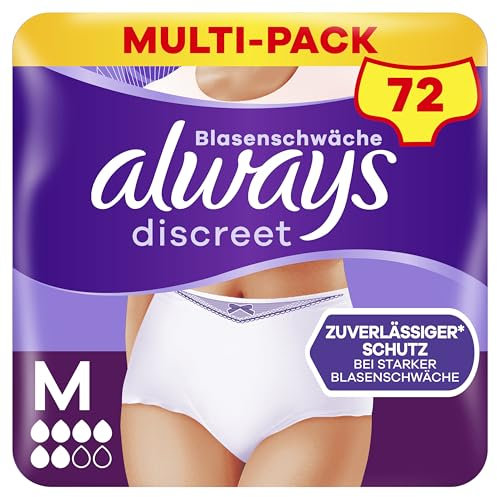 Always Discreet Inkontinenz-Höschen Plus Monatspaket bei Blasenschwäche, Größe M, 72 Höschen (Sparpackung 8 Packungen x 9 Stück)