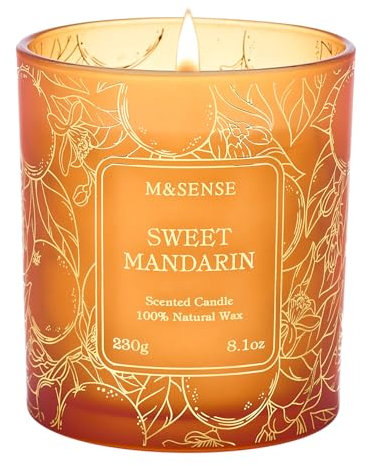 M&SENSE 230g Sweet Mandarin Scented Candles, Long Burning 42h, Soy Wax Candle Natural Organic for Bedroom, Bathroom, Kitchen. Indoor Home Decor Candles for Housewarming Gift, Party, Hoilday