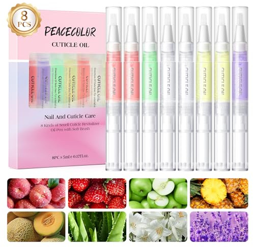 PEACECOLOR 8Pcs Cuticle Oil Pen for Nails with Vitamins to Nourish and Moisturize 8 Flavors Nail Cuticle Oil Pen for Preventing Cracking and Drying