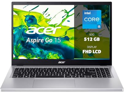 acer Aspire Go 15 AG15 – 71P-51 F8 bärbar dator, processor Intel Core i5 – 1334U, RAM 32 GB DDR5, 512 GB PCIe NVMe SSD, skärm, 15,6 tum FHD, grafikkort, Intel Iris Xe, Windows 11 hem