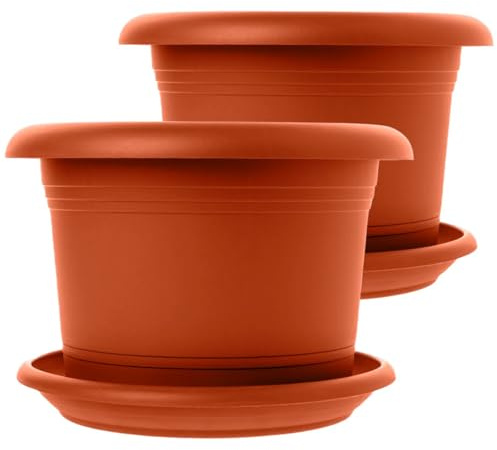 SUSTANIA Lot de 2 pots de fleurs solides de 40 cm en terre cuite avec soucoupe – Qualité allemande pour vos plantes préférées
