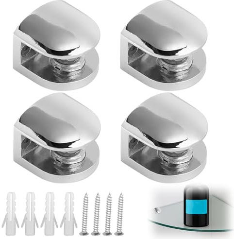 Menibeuty 4 Piezas Soporte Estante Cristal Abrazadera de Vidrio Ajustable 6-8mm, Clip de Vidrio Semicírculo, Soporte De Espejo De Vidrios para Montaje En Pared Redondo, para baño, Sala de Estar, etc