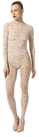 Wolford Leo String Body For Women Long Sleeve Bodysuit With Animal Motif Sheer Panels Circular Knit And Round Neckline fairly light/white Multicolored X-Small