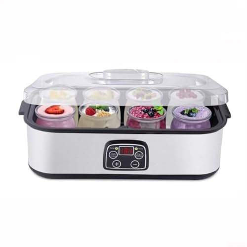Macchina per yogurt digitale in acciaio inossidabile, 1600 ml, grande capacità, macchina automatica per yogurt con temperatura regolabile e timer per yogurt probiotico fatto in casa (regolamento