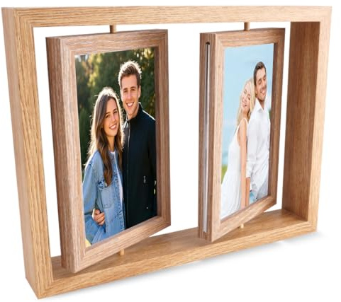 Marcos de Fotos Flotantes Giratorios 10 X 15 cm, Marco de Madera Giratorio Exposición Vertical A Doble Cara Capacidad para Hasta 4 Fotografías Ideal para Escritorios, Dormitorios, Bodas O Aniversarios