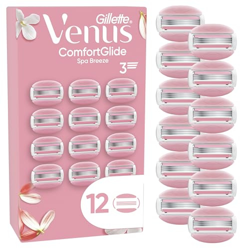 Gillette Venus Lames de Rasoir Femme, 12 Rechanges ComfortGlide Spa Breeze – Cartouche avec des Barres de Gel Parfumées, Bande Lubrifiante, Mousse et Rase, 1 Recharge Jusqu’à 30 Jours