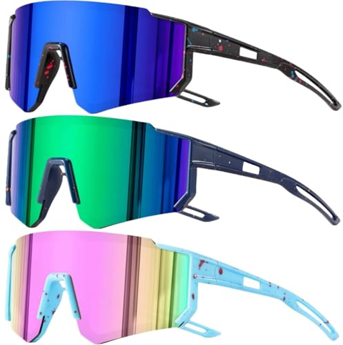 Beread 2 Pares de Gafas de Sol Deportivas para Niños y Niñas, Gafas Polarizadas para Béisbol, Ciclismo, Running, Protección UV400, Gafas de Sol Infantiles para Deporte (3 piezas-sin polarización)