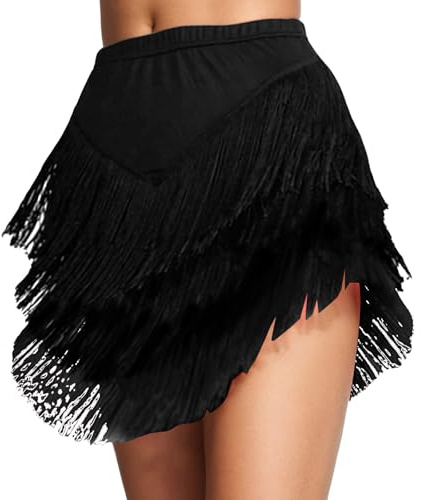 Jupe Frange, Jupe de Danse Latine Jupe à Franges en Couches Jupes de Danse Rouge pour Femmes Robe de Danse Latine en Polyester pour Salle de Bal, compétition, Jupes de Danse pour Femmes 0209a
