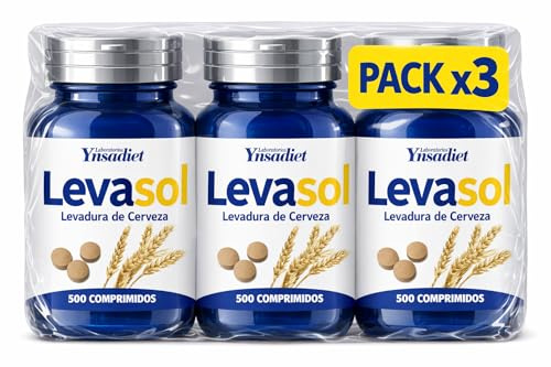 Pack 3 Levasol Ynsadiet, levadura de cerveza 396 mg por comprimido, 1500 comprimidos en total, complemento alimenticio en comprimidos, formato ahorro para rutina diaria