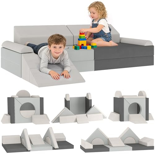 AIYAPLAY Soft Play Set Modular Kids Sofa Bed for Children 12 Pieces Grey