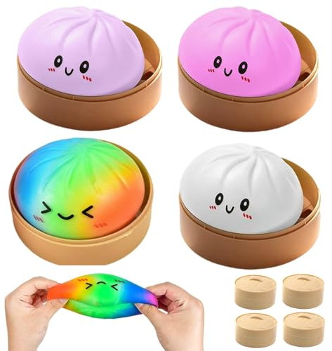 Giocattoli Antistress Gnocco, 4 Pezzi Palline Antistress Gnocco, Dumpling Stress Ball, Dumpling Squishys Toy, giocattolo squishy gnocchi, Glitter Dumpling Squishys, Per Lavoro, Studio, Viaggio E Relax