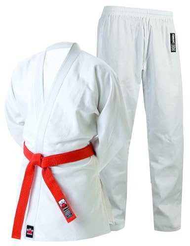Cimac Judo Gi - White - 350g Judo Suit, Student Training & Sparring Uniform for Kids & Adults, Comfy & Durable, Made of Polycotton, Single Weave, Comes with a Belt, 140cm