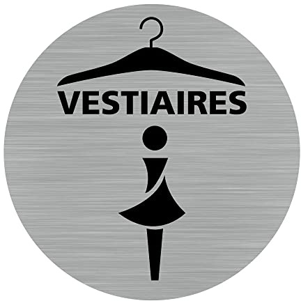 Signalétique.biz France - Plaque de porte Vestiaires Femmes (Q0459) - Diamètre 76 mm - Adhésif aspect aluminium brossé