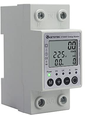 KETOTEK Compteur D'électricité Monophasés Compteur D'Énergie sur Rail DIN Numérique LCD Compteur de Courant 1 Phase Compteur de Consommation KWh Mètre