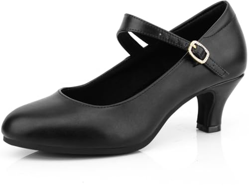 Ankle Strap Dance Heels Womens Character Shoes Ballroom Latin Dress Pumps, 9 M US Black