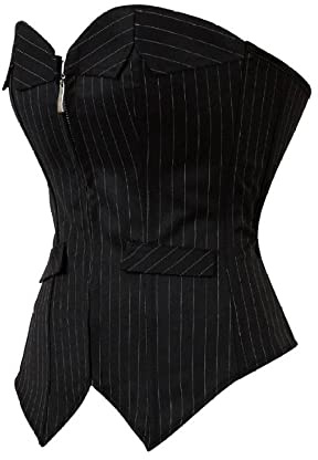 Montecarduo Corsé De Mujer - Sexy Negro Cremallera Traje A Rayas Corsé Superior Profesional Oficina Dama Cosplay Disfraz Cintura Cincher Bustier Lencería, Estilo A, L