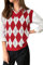 Fashionme Trendy High-Density-Stretch Argyle Plaid/Skelett Strickpullover Weste Y2K Hahnentritt ärmellos Retro, rot / weiß, Klein