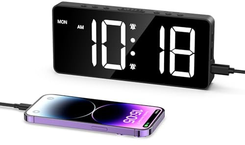 ORIA Digitaler Wecker, 7” Modern Tischuhr mit 5 Einstellbare Helligkeit, 2 Alarme, 3 Lautstärke Einstellbare, Snooze, Typ-C & Batteriebetrieben, Digital Moderne Uhr für Schlafzimmer, Büro