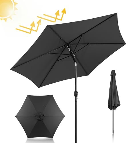 Fiqops Sonnenschirm Ø350 cm Grau mit Kurbel| Ampelschirm Gartenschirm Sonnenschutz UV Schutz 50+ | Kurbelschirm Marktschirm wasserdicht für Garten, Terrasse, Balkon, ohne Ständer
