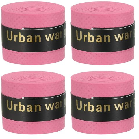 PATIKIL Ruban de Grip pour Raquette de Tennis de 43,3 Pouces, Lot de 4 en PU, Rainure Ronde Antidérapante Absorbant la Transpiration pour Badminton et Canne à Pêche, Rose