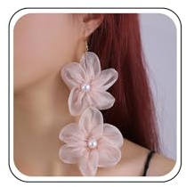 Xduargs Boho Fiore Lungo Orecchini Vintage Floreale Chiffon Orecchini Grande Fiore Perla Goccia Orecchini Tessuto Fiore Lungo Orecchini Penzoloni Gioielli Per Le Donne (rosa)