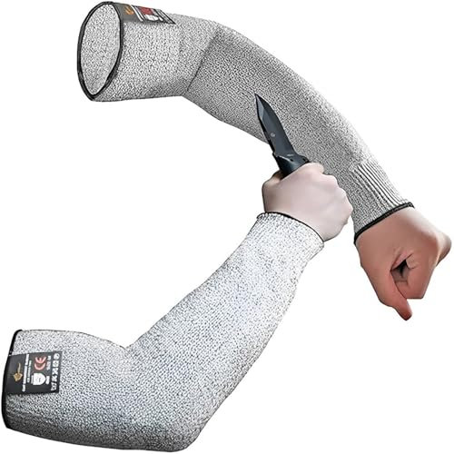 NIHUIFDPY Schnittfeste Sicherheitsarmstulpen, Level 5, Armschutz, Anti-Schnittschutz, Unterarm, Handgelenk, Armschutz, Arbeitsschutz für Garten, Küche, Arbeit, 2 Stück, 40 cm, kein Daumenloch, 40CM