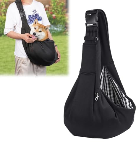 ACTOYS Bolsa de Viaje para Mascotas, Reversible Bolsa de Transporte para Perro, Transportador de Mascotas Sin Manos, Bandolera para Perro de hasta 7 KG para Viajes al Aire Libre (Negro)