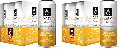 AQUA Carpatica Sparkling Flavours Mango & Peach 330ml x 4 - Natural Fruit Juice Infused Sparkling Water, No Added Sugar, Naturally Alkaline, Sweetened with Agave Syrup, Rich in Minerals (Pack of 2)
