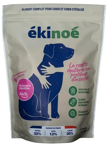 Croquettes Hypoallergéniques pour Chien et Chien Stérilisé, Adulte ou Senior - Recette Équilibrée aux Protéines d'Insectes, fabriquée en France - Sac 1,1 Kg