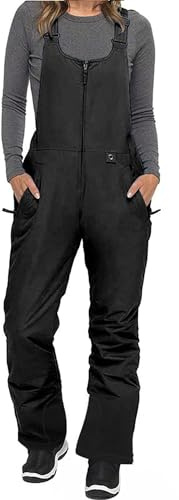 Felcia Women Ski Bib Pants Waterproof Windproof Snowborad Overalls Thermal Insulation Adjustable Strap Romper Suspender Dungarees (Black A, M)