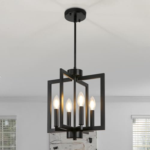 LynPon 4-Light Black Chandeliers Ceiling Light, Industrial Metal Chandelier Modern Hanging Pendant Light Fitting Ceiling Lamp E14 for Farmhouse Dining Room Living Room Bedroom Kitchen Hallway Foyer