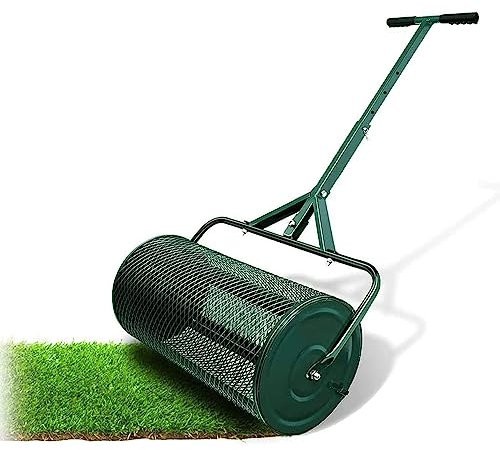 QLSABIA Esparcidor de turba, esparcidor de abono de 24”, esparcidor de turba, esparcidor de abono para césped y jardín con Mango Ajustable en Forma de T para Plantar y sembrar, Verde