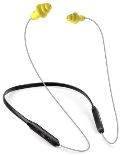 HomeSpot Noise Reduction Wireless Neckband Headphones with Qualcomm aptX HD, 27dB NRR, CVC Noise Cancelling Mic & Controls, 20H Playtime for Work Safety OSHA Compliant - Gray Wire Yellow Earbuds