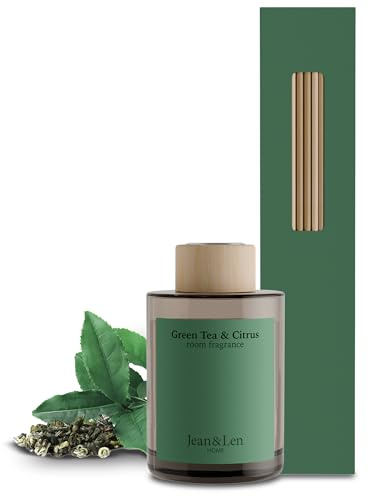 Jean & Len Scented Room Diffusor Green Tea & Citrus, Raumduft mit Rattan-Stäbchen, sorgt 6 Wochen für ein angenehmes Dufterlebnis, belebende Duftkombination, vegan, 100 ml