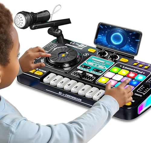 Kids DJ Mixer Controller Table Musical Toy with LED Lights Sound Effect Microphone Piano DJ Mixer Board Music Toys for Kids, Birthday Gift Toys for 3 4 5 6 7 Year Old Boy Girl
