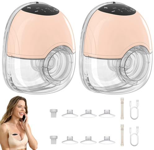 2 Stück Milchpumpe Elektrisch, 4 Modi und 12 Stufen Handsfree Milchpumpen, Tragbar Elektrische Milchpumpe Schmerzlos Starke Absaugung Geräuscharm Leckage Verhindern mit 17/19/21MM Flansche