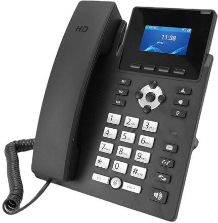 Asixxsix Téléphone IP, téléphone multimédia Professionnel avec écran LCD Couleur 2,4 Pouces, Deux Ports Gigabit Ethernet, Bluetooth 5.0, Prise en Charge VoIP, pour Les Entreprises