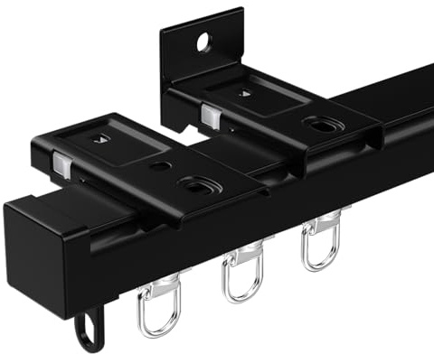 Kraftig aluminiumgardin spårsystem för tak- eller väggmontering, inkluderar gardintillbehör, 3 färgalternativ (svart) – 360 cm (11,8 fot) längd