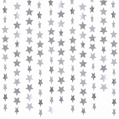 DOPENSPI Lot de 4 guirlandes d'étoiles à paillettes dorées de 4 m - Guirlande d'étoiles à suspendre - Brillantes - Pour Noël, anniversaire, carnaval, décoration de fête (argenté)