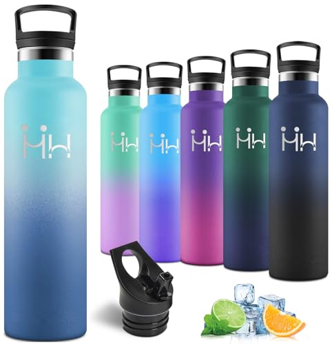 Motswedi Borraccia Termica 1 Litro, Borraccia Acciaio Inox, Bottiglia Termica, per Acqua Fredda e Calda, Bottiglia d'Acqua a Prova di Perdite, per Sport, Palestra, Campeggi, Azzurro cielo & Blu scuro