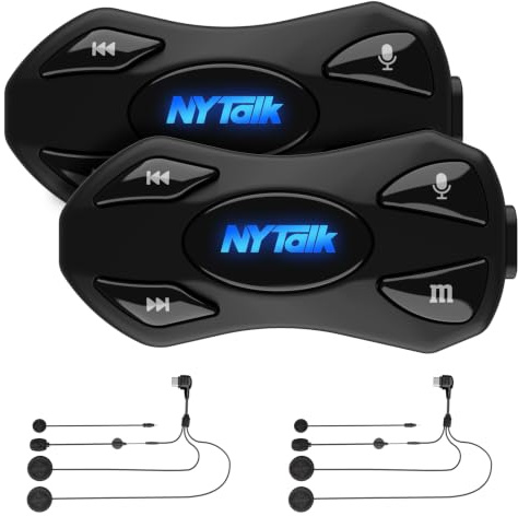 NYTALK N2 2-Way Motorcycle Helmet Bluetooth Headset, Music Sharing, 2 Pack
