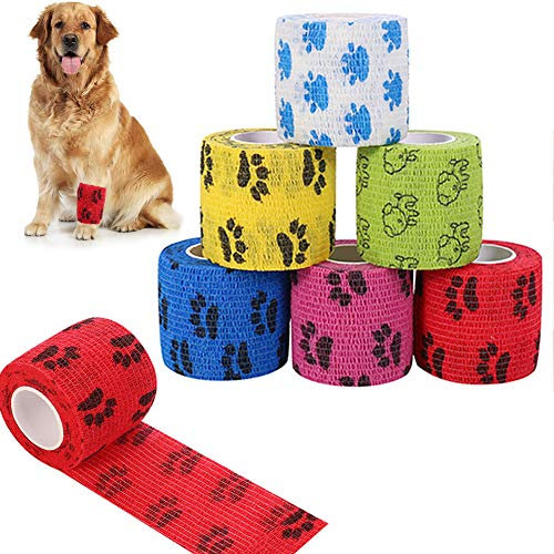 Heyu-Lotus 6 Rolls Pet Vet Wrap, Self Adhesive Cohesive Dog Bandage Non-Woven Elastic Bandage Tape Breathable Vet Wrap for Dog Pet Animals, 5cm x 4.5m