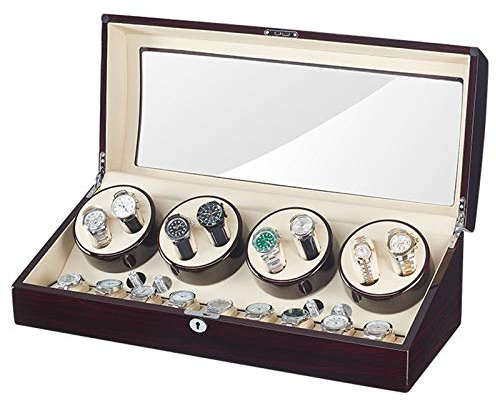 AFYH Cajas giratorias para Relojes, Caja enrolladora de Reloj automática para 8 Relojes mecánicos + 9 de Almacenamiento, con Carcasa de Madera para Llaves, Pintura de Piano,2