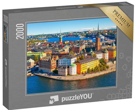 puzzleYOU: Puzzle 2000 Teile „Sommer-Luftbildpanorama der Altstadt Gamla Stan, Stockholm“ – aus der Puzzle-Kollektion Schweden, Skandinavien