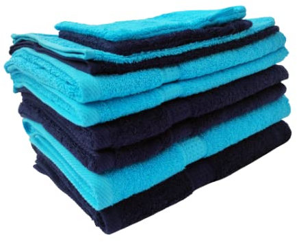 Merkanta Handtuch Set | 10 teilig | 2 Gästetücher 4 Handtücher 2 Duschtücher 2 Waschlappen | 100% Baumwolle | Badetücher | Bath Towel | Handtücherset Badezimmer | Bad Tücher (Türkis - Navy)