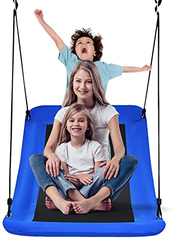 COSTWAY Columpio 81 x 152 cm para Árbol, Columpio de Exterior Hecho en Tejido Oxford PP y Acero, Columpio con Cuerdas Regulables, Ideal para Parque Infantil Patio Árbol (Azul Oscuro)