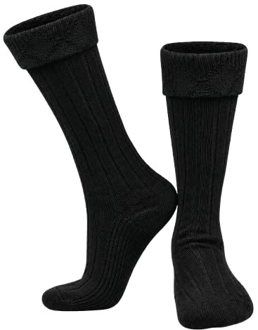 Highland Scottish Wool Blend Kilt Hose for Men Ribbed Socks for USA Shoe Sizes (as1, alpha, l, regular, regular, Black, Large)