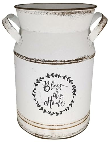 TOPPERFUN Große antike Vase, 30,5 x 20,3 cm, weiß, europäischer ländlicher Stil, Milchdose, Landhaus-Dekoration, Topf-Aufbewahrungsflasche